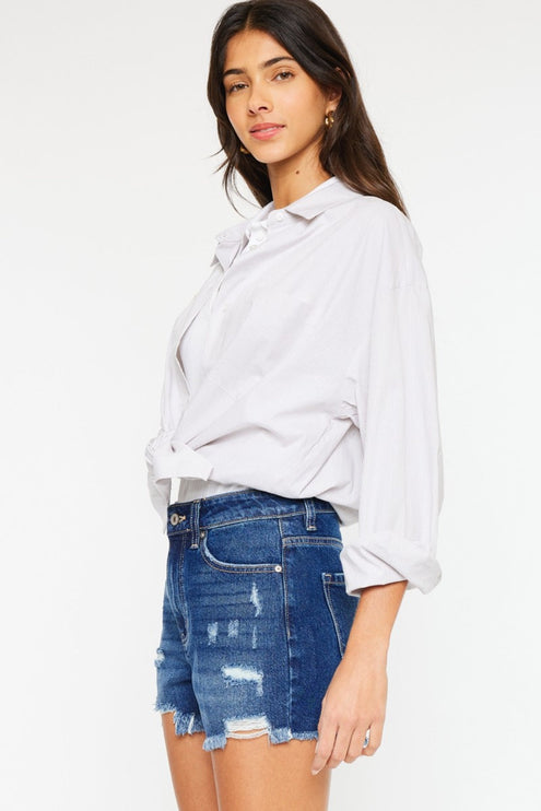 Kancan High Rise Frayed Hem Denim Shorts-Modish