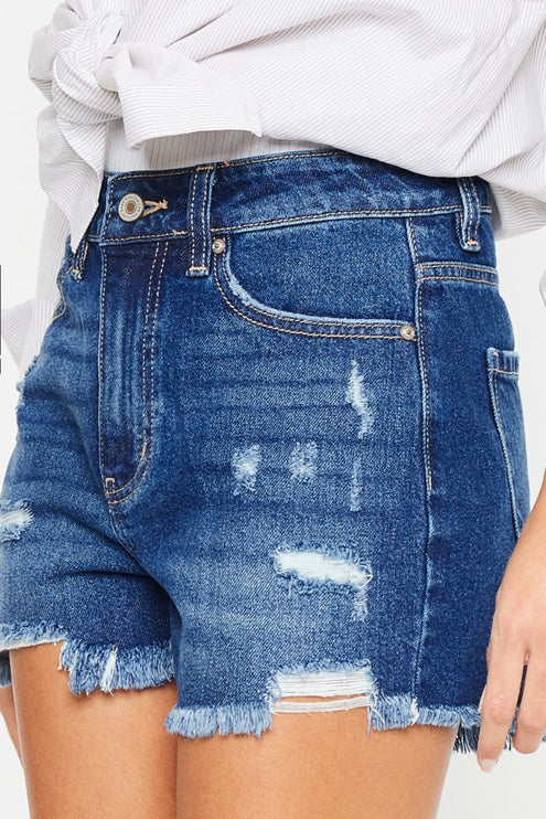 Kancan High Rise Frayed Hem Denim Shorts-Modish