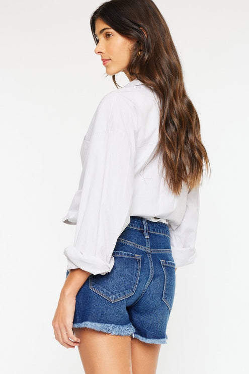 Kancan High Rise Frayed Hem Denim Shorts-Modish