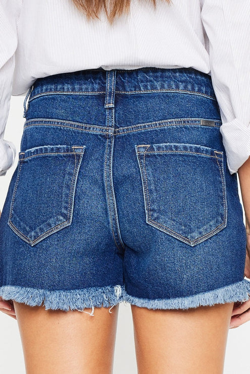 Kancan High Rise Frayed Hem Denim Shorts-Modish