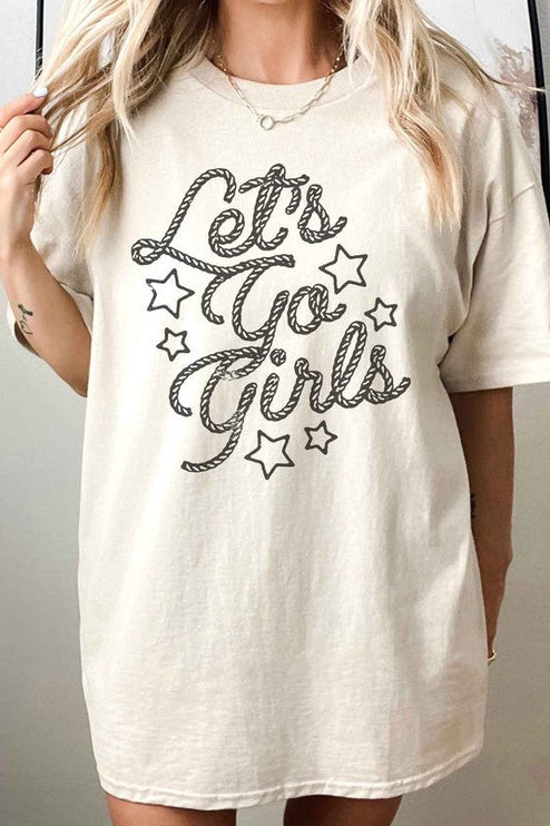 LETS GO GIRL WESTERN COUNTRY OVERSIZED TEE - SAND / S/M