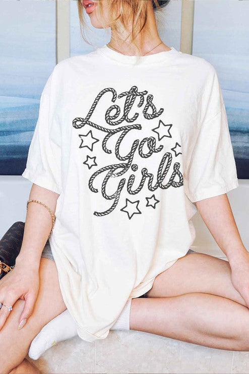 LETS GO GIRL WESTERN COUNTRY OVERSIZED TEE - WHITE / S/M