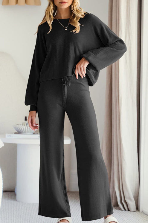 Long Sleeve Lounge Wear Set - Black / S