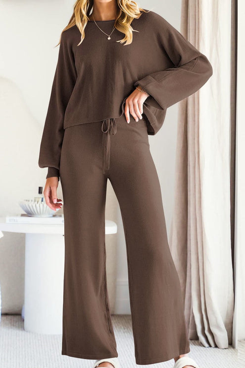 Long Sleeve Lounge Wear Set - Brown / S