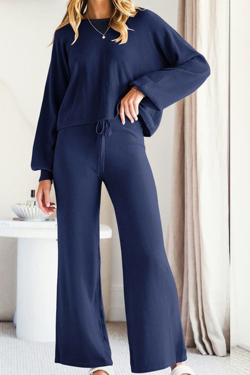 Long Sleeve Lounge Wear Set - Dark Navy / S