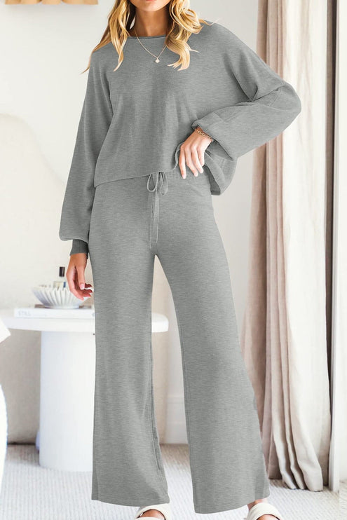 Long Sleeve Lounge Wear Set - Light Gray / S