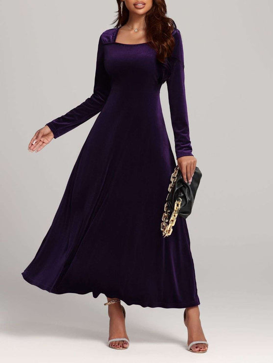 Long Sleeve Velvet Dress - Violet / S