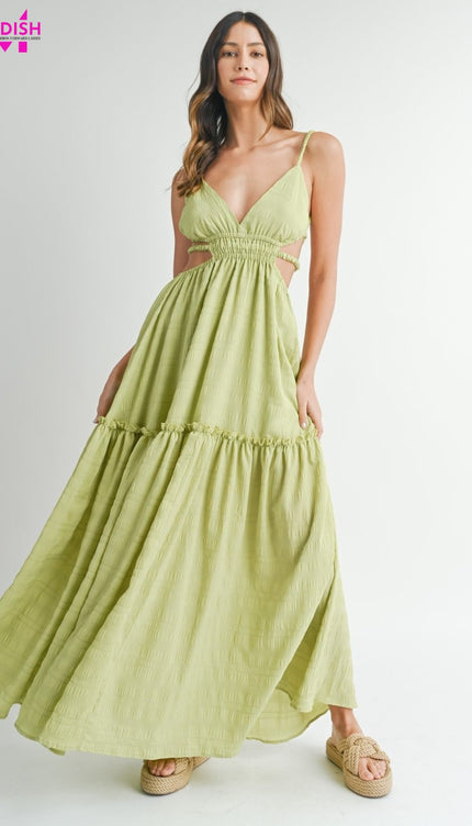 MABLE Cutout Waist Backless Maxi Dress-Modish