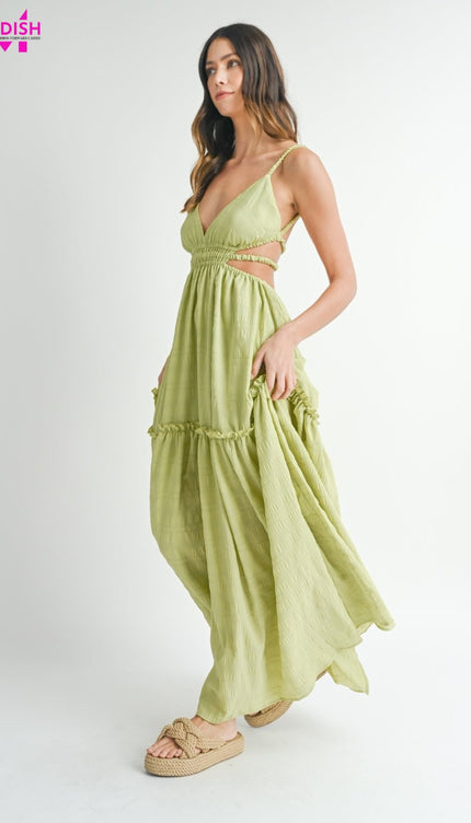 MABLE Cutout Waist Backless Maxi Dress-Modish