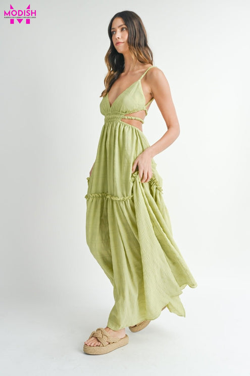 MABLE Cutout Waist Backless Maxi Dress-Modish