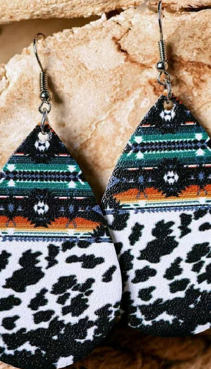 Modish Animal Teardrop Alloy Earrings - Cow Print / One Size - Modish