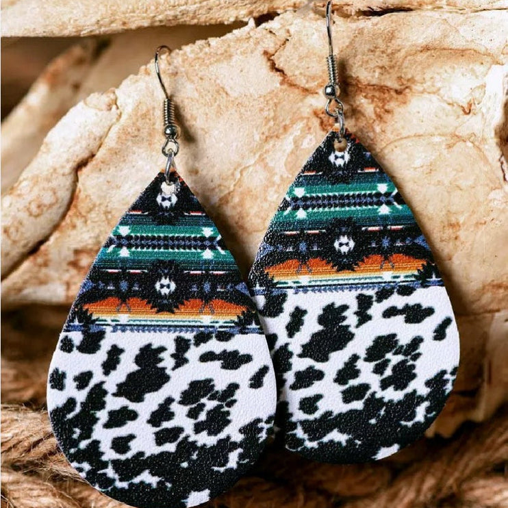 Modish Animal Teardrop Alloy Earrings - Cow Print / One Size - Modish