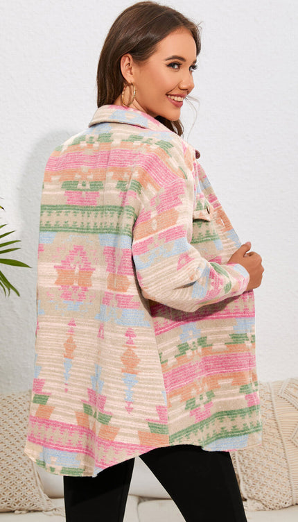 Modish Geometric Button Down Jacket