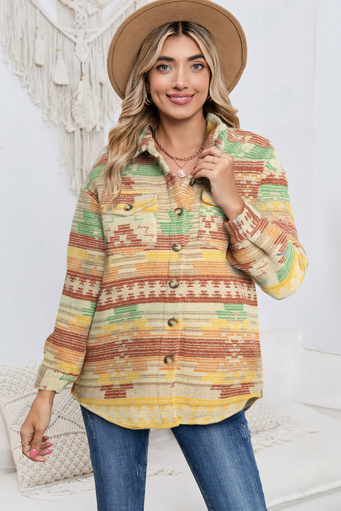 Modish Geometric Button Down Jacket - Chartreuse / S