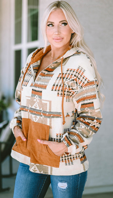 Modish Geometric Quarter-Zip Hoodie - Sweaters