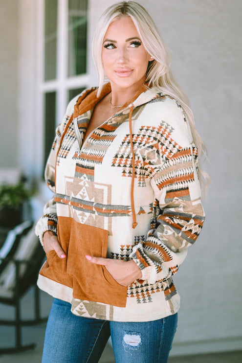 Modish Geometric Quarter-Zip Hoodie - Sweaters