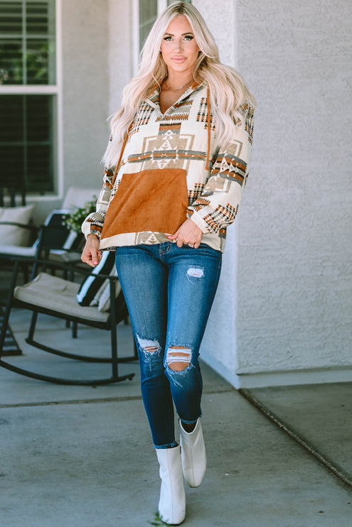 Modish Geometric Quarter-Zip Hoodie - Sweaters