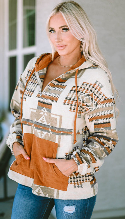 Modish Geometric Quarter-Zip Hoodie - Sweaters