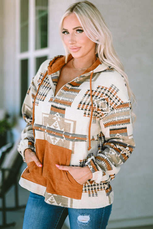 Modish Geometric Quarter-Zip Hoodie - Sweaters