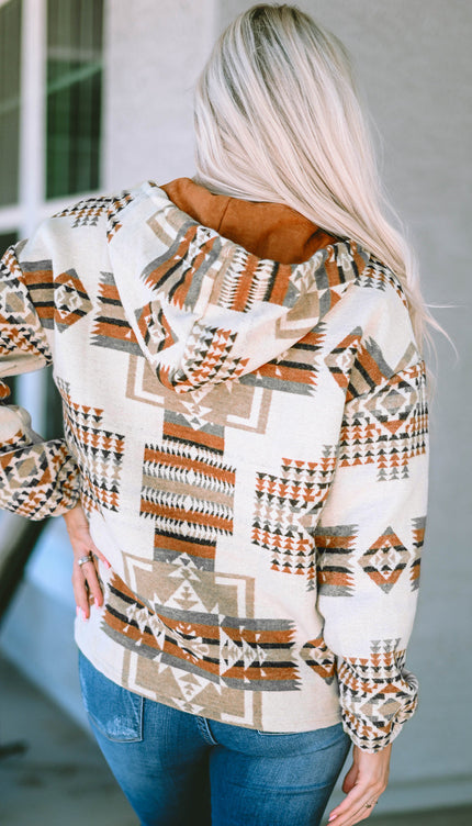 Modish Geometric Quarter-Zip Hoodie - Sweaters