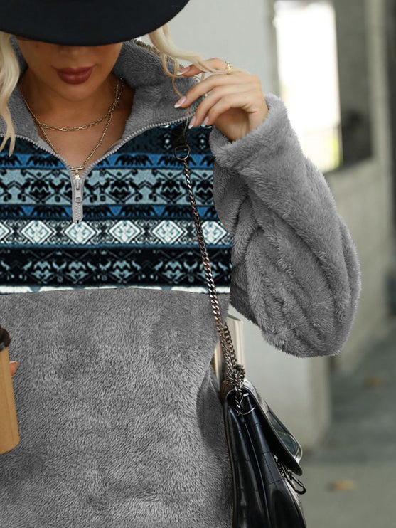 Modish Geometric Quarter-Zip Sweatshirt