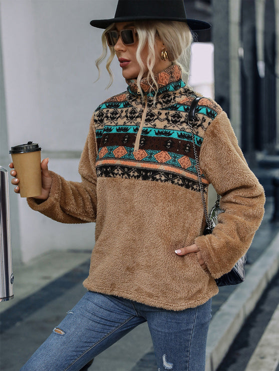 Modish Geometric Quarter-Zip Sweatshirt