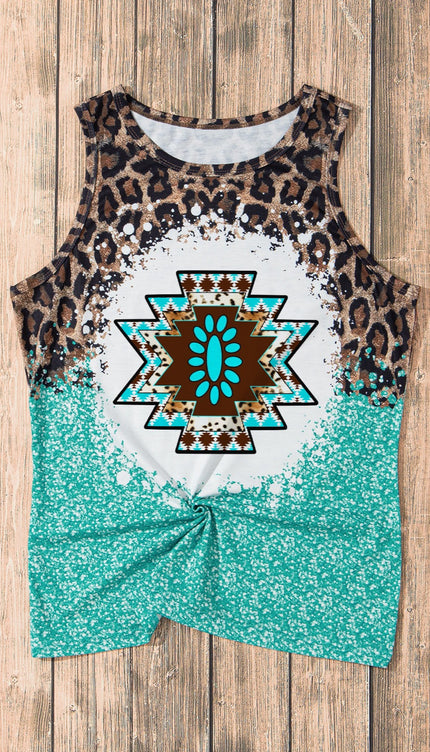 Modish Leopard Round Neck Tank - rustic modish