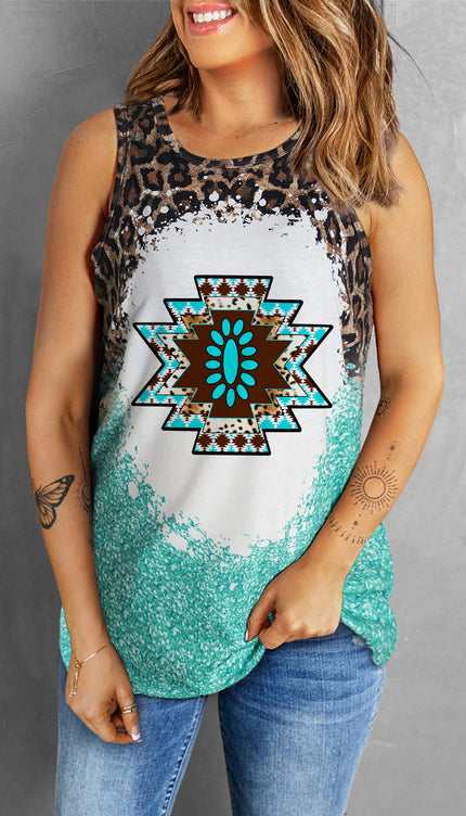 Modish Leopard Round Neck Tank - Turquoise / S - rustic modish