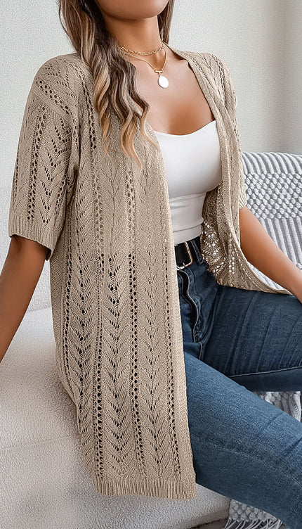 Modish Openwork Half Sleeve Cardigan - Modish