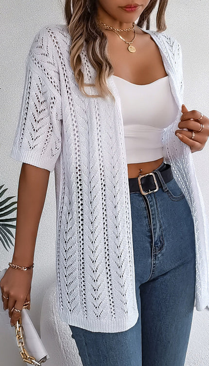 Modish Openwork Half Sleeve Cardigan - Modish