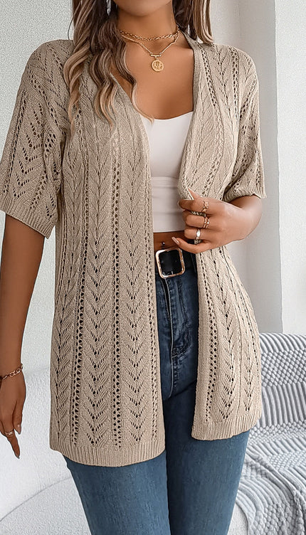 Modish Openwork Half Sleeve Cardigan - Modish