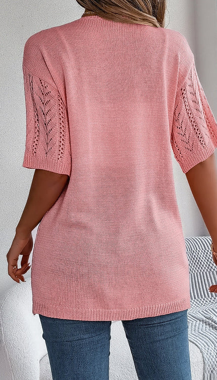 Modish Openwork Half Sleeve Cardigan - Modish