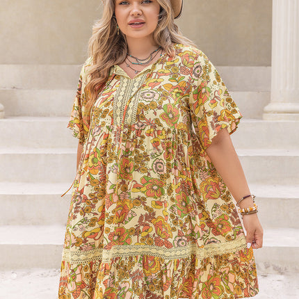 Modish Plus Size Print Mini Dress - Apricot / 0XL - modish rustic