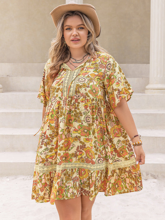Modish Plus Size Print Mini Dress - Apricot / 0XL - modish rustic