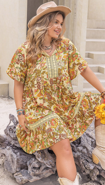 Modish Plus Size Print Mini Dress - modish rustic