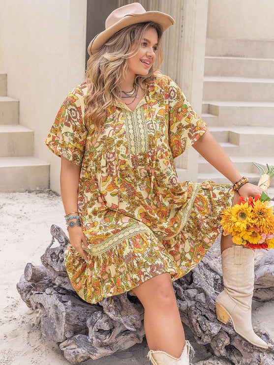 Modish Plus Size Print Mini Dress - modish rustic