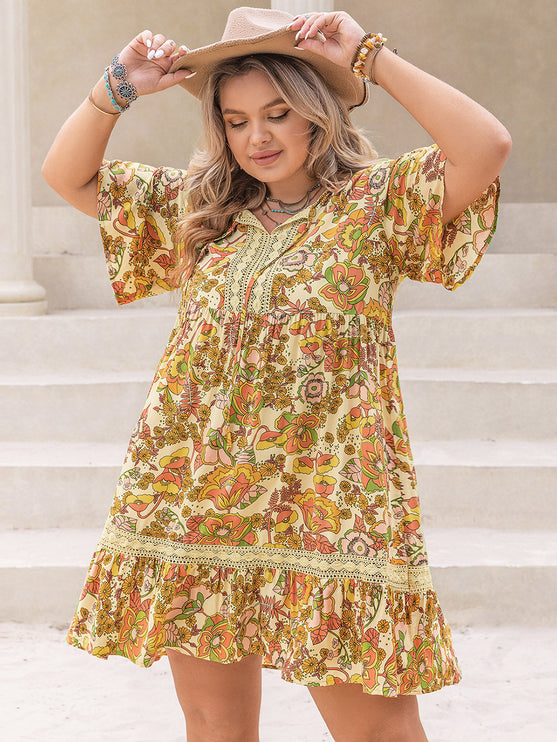 Modish Plus Size Print Mini Dress - modish rustic