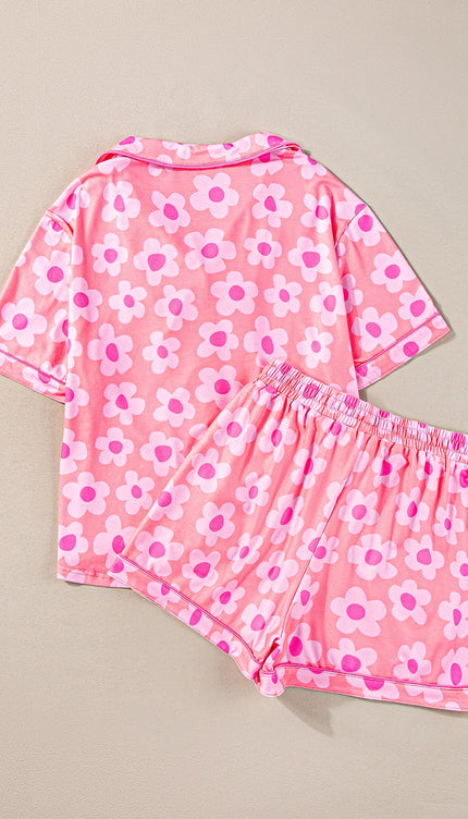 Modish Pocketed Flower Top and Shorts Lounge Set