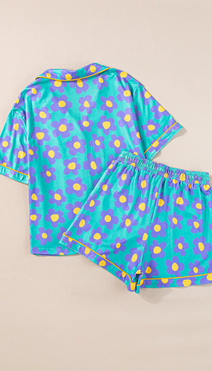 Modish Pocketed Flower Top and Shorts Lounge Set