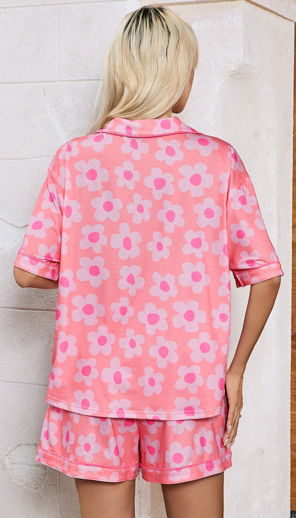 Modish Pocketed Flower Top and Shorts Lounge Set