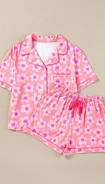 Modish Pocketed Flower Top and Shorts Lounge Set