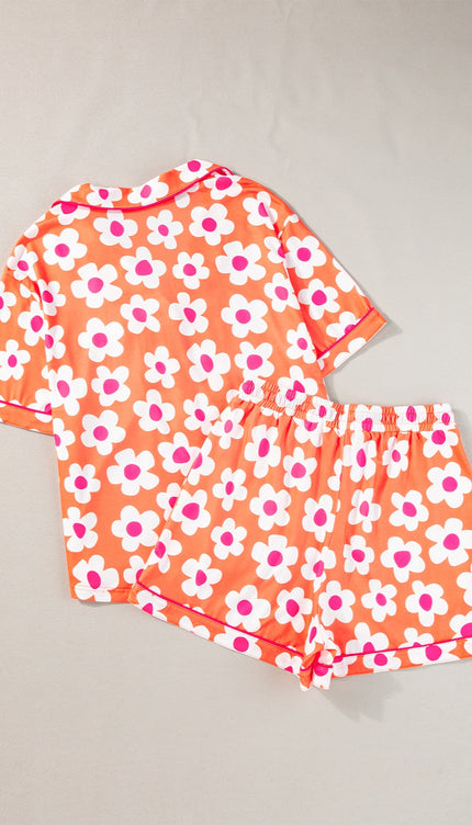 Modish Pocketed Flower Top and Shorts Lounge Set