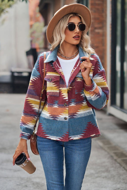 Modish Print Jacket - Burgundy / S
