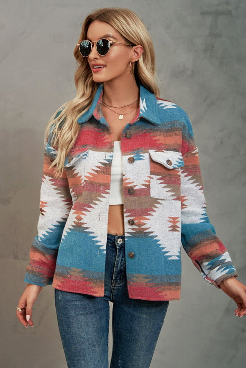 Modish Print Jacket - Sky Blue / S