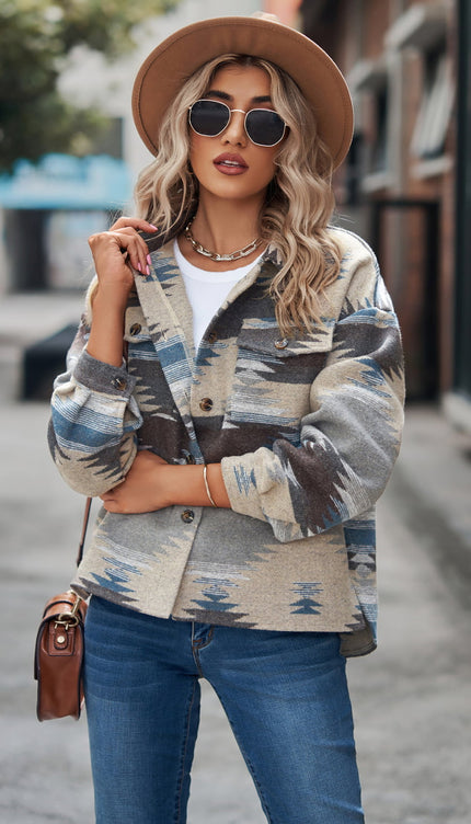 Modish Print Jacket - Tan / S