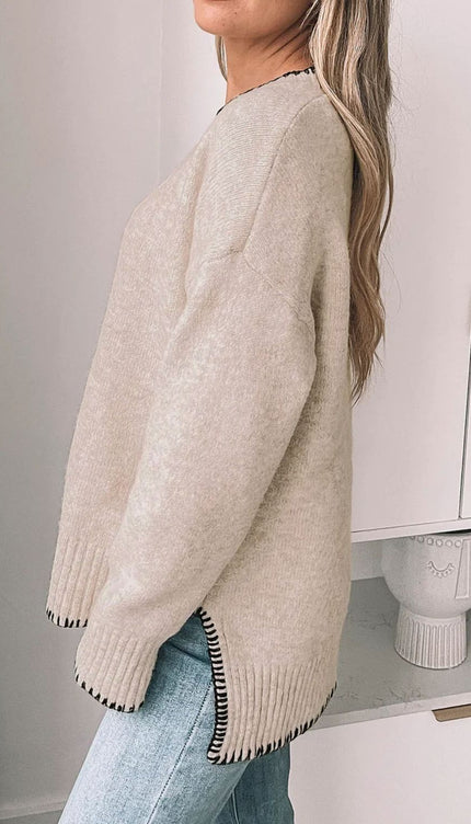 Modish Round Neck Long Sleeve Sweater - Modish
