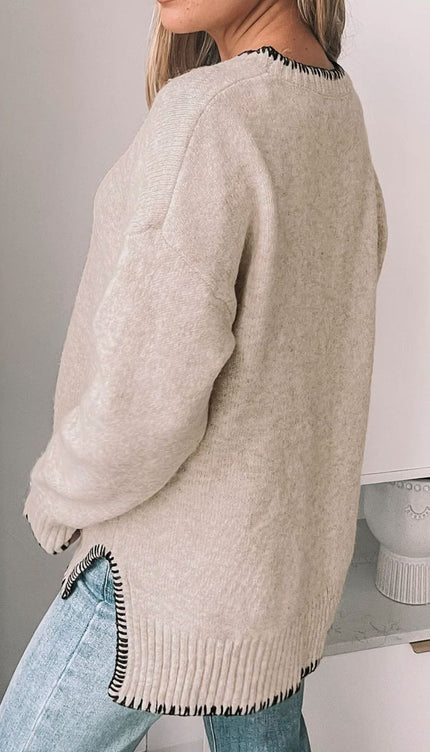 Modish Round Neck Long Sleeve Sweater - Modish