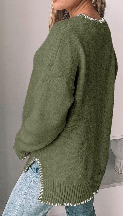 Modish Round Neck Long Sleeve Sweater - Moss / M - Modish