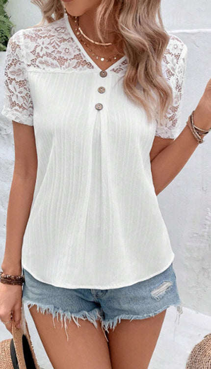 Modish Rustic Chic Lace V-Neck Blouse - White / S - Modish