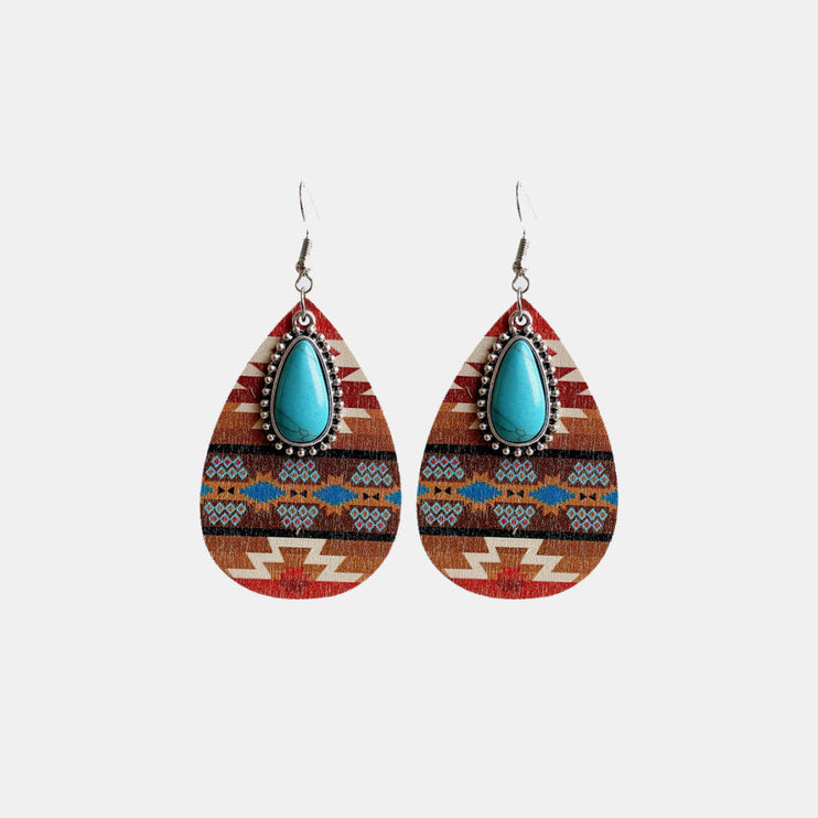 Modish Rustic Chic Turquoise Teardrop Wooden Earrings - Modish